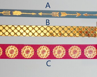Washi Tape Sample, Gold Washi Tape Samples, Boho Washi Tape, For Your Planner, Scrapbook, Journal, Crafts, Bullet Journal, Bujo, Etc.
