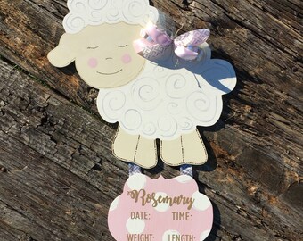 Little Lamb / Sheep / Hospital Door Hanger / Baby Girl / Birth Announcement / Hospital Wreath