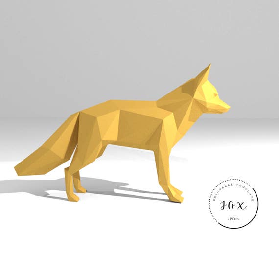 Printable DIY template PDF. Fox low poly paper model