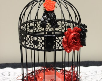 Red and Black Bird Cage, Decorative Bird Cage, Black Bird Cage, Home Decor, Red and Black, Valentine Decor, Shabby Chic, Rocker Decor