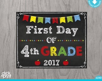 First Day of Fourth Grade Sign Instant Download Print Yourself, First Day of 4th Grade Chalkboard Sign, Printable Back to School Sign