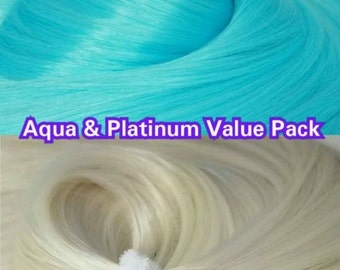 Rubio platino blanco y Aqua azul 2 madejas 4 oz Reroot muñeca pelo de Nylon valor Pak para monstruo personalizado alta, siempre después, Barbie, My Little Pony