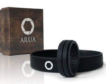 Silicone Wedding Band for Men. Comfortable and Durable Silicone Wedding Ring for Sports, Gym, Outdoors - Silicone Wristband Included