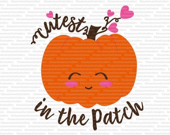 cutest pumpkin in the patch, svg, cut, files, decal, vector, shirt, toddler, baby, infant, jumpsuit, onsie, girl, silhouette, fall, file