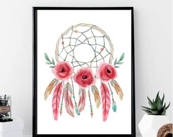 Watercolor Dreamcatcher Print // Minimalist // Wall Art // Office DIY // Scandinavian // Modern Office // Fashion Poster // Modern