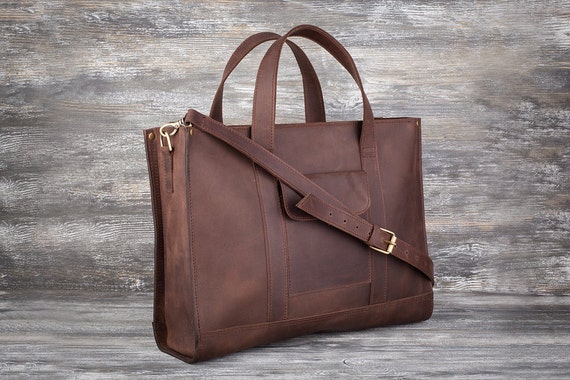 Leather bag Brown bag square bag handmade bag large bag laptop