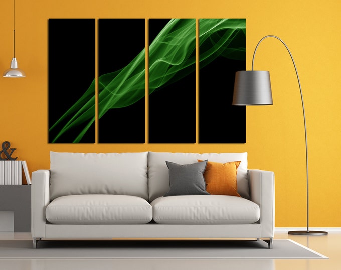 Large green smoke wall art, green smoke canvas print, art of smoke, green smoke photography, abstract smoke print, multipanel smoke art