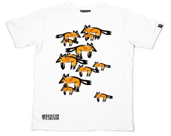 FOXES ON WHITE Adult's Illustrated T-shirt, by Badger & Kingdom