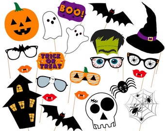 Halloween Photo booth Props party Printable - Instant Download ! print digital file Set dracula witch hat pumpkin trick or treat costume