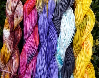 Harry potter theme mini skeins, 5x20g mini skeins, hand dyed, superwash merino/nylon blend, supersoft