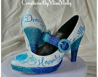 Cinderella Inspired Customised Wedding Shoes/ Disney Shoes/ Wedding Shoes/ Prom Shoes/ Glitter Shoes/ Sparkly Shoes