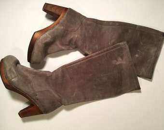 Vintage 90's European leather platform heeled clog boots