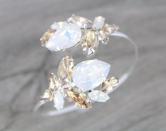Bridal bracelet, Crystal Bracelet, Wedding jewelry, White opal bracelet, Cuff bracelet, Arm cuff, Wedding bracelet, Bridesmaid bracelet