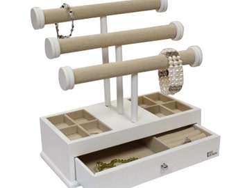Ikee Design Wooden Linen Triple Tier T-Bar Jewelry Organizer(SKU:BXJ12LN)