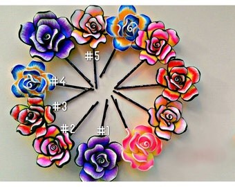rose hairpin, cold porcelain, flower hairpin, wedding stuff, bride hairpin, bridesmaids hairpin, lilac hair pin, yellow rose pin, ivory rose