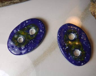 Ceramic Buttons, Buttons from Ceramic, Oval Buttons, Blue Buttons / items #728