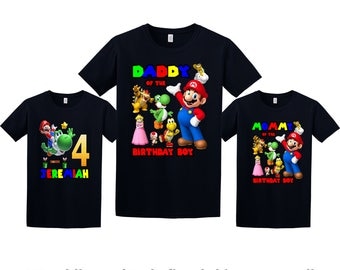 Super Mario Birthday Shirt, Super Mario Custom Shirt, Personalized Mario Shirt, Mario family shirts, Birthday t-shirt for girls and boys