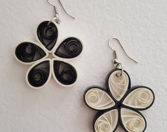 Paper quilling and white flower earrings