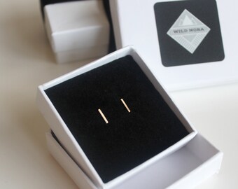 Solid 9ct Gold Bar Earrings, Gold Stud Earrings, Delicate Stud Earrings, Small Gold Earrings, Brushed Gold Earrings, Simple Stud Earrings
