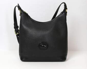 Vintage Dooney & Bourke Black All Weather Leather Hobo Shoulder Bag Handbag Purse