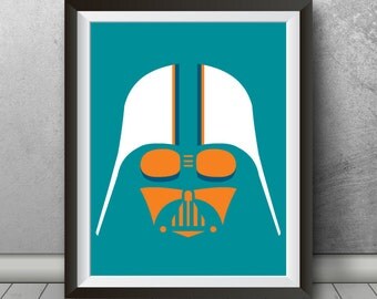 Darth Vader "Miami Dolphins" Inspired Sports Art Print Parody, Movie Poster, Movie Print, Movie, Movie Art, Sports Poster, Gift