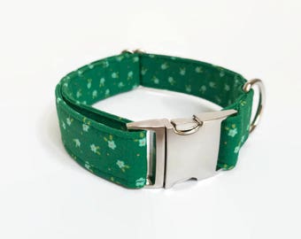 Buckle/Snap Dog Collar Green with Tiny Flowers // Dog Lover Gift // Dog Accessories
