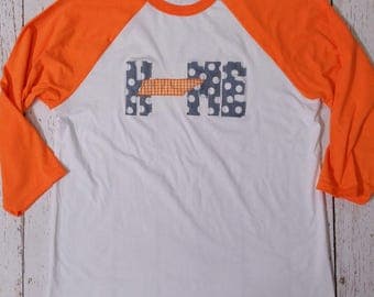 Tennessee HOME Raglan style t shirt with applique HOME and TN state design
