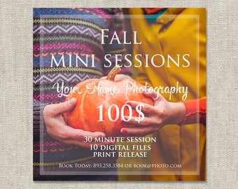 Fall Mini Session Template, Autumn Mini Session Template for Photographers, Photography Marketing Board, Social Media Board, PSD, Photoshop
