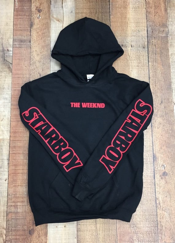 The Weeknd Starboy Outline Logo Hoodie Red Font