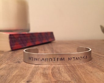 Wingardium Mimosa, Harry Potter Bracelet, Harry Potter Jewelry, Harry Potter, Mimosa, Harry Potter Quotes, Stamped Bracelet