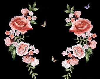 1 Pair Mirror Flower Patches/ A Pair of Flower Applique/Red Flower Patches/Red Flower Applique/Floral Patches/Embroidery Patches
