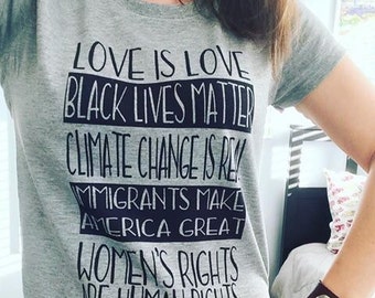 Love is Love, Black Lives Matter, Climate Change Is Real Tee T-Shirt, feminist shirt, protest equality Women's Rights FITTED tee BLMGR