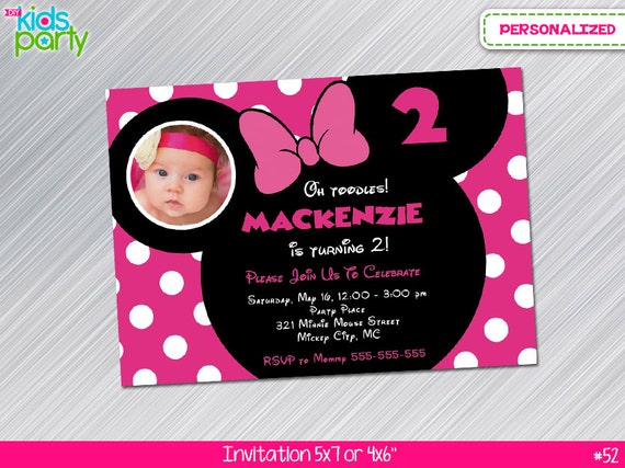 Minnie Mouse Inspired invitation printable, print yourself digital file Il_570xn