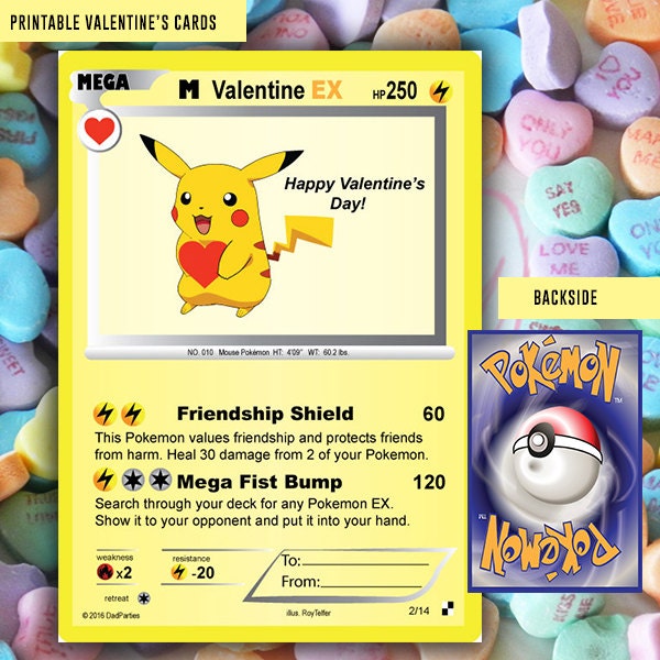 Pokemon Kids Valentine Card Valentine's Day Card Kid by Dadparties