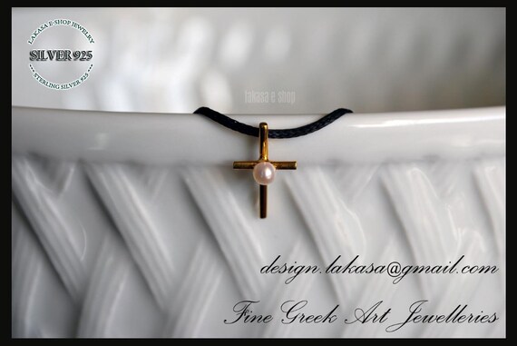 cross necklace sterling silver gold plated jewellery with pearl gift for her birthday girlfriend mother girl baby religious christmas love