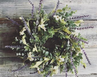 Summer Wreath, Spring Wreath, Boxwood Wreath, Farmhouse Wreath, Front Door Wreath, Farmhouse Wall Decor, Rustic Wreath, Wedding Decor