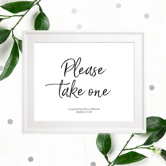 Please Take One Printable Sign Stylish Hand Lettered Calligraphy Favors 