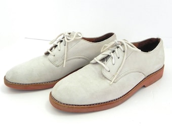 1950s Style Vintage White Buck Shoes Red Rubber Soles / 50s Suede Classic ROCK and ROLL Oxfords UD 8.5