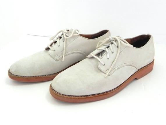1950s Style Vintage White Buck Shoes Red Rubber Soles / 50s