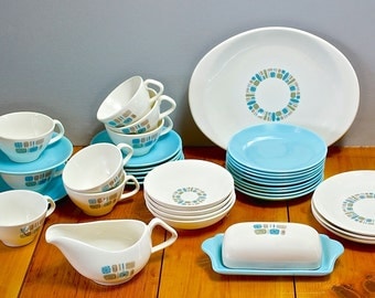 Mid Century Modern Atomic 6.5" Blue Bread & Butter Plate-Canonsburg-Temporama-Vintage Ceramic Pottery-Atomic Dishes-Atomic Era-Retro Kitchen