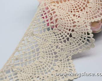Beige guipure lace trim with scalloped edge/Cotton Lace/Wide Lace/Venice Lace/Regency Dress Lace/Vintage Lace/lace by the yard. VL-29-BG