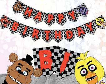 Five Nights at Freddy's Birthday Banner bunting Digital Download Printable FNAF Party