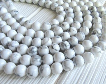 8mm Howlite beads, full strand, white howlite beads, white beads, gray beads, 8mm gemstones, gemstone strand, US seller, jewelry supplies