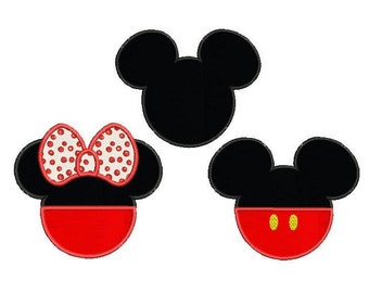 Mickey and Minnie mouse applique design - Set of 3 - Disney embroidery design - Machine embroidery