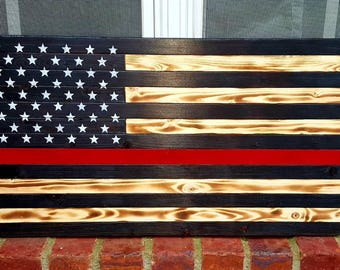 Thin Red Line Flag, Firefighter Flag, Wood Flag, Wooden Flag, Red Line Flag, American Flag, Wood Firefighter Flag, Wood American Flag, Flag