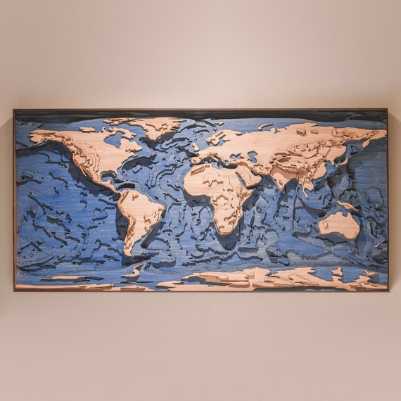 3D Laser Cut Topographic Map of the World