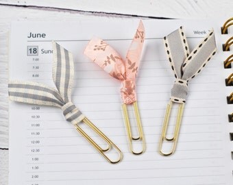 Planner Paperclips, Gold Planner Clips, Ribbon Bookmarks, Office Accessories, Diary Accessories, Set of 3 Clips