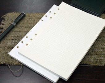 A5 reinforced graph filler paper, 6-ring, fountain pen friendly, 80 sheets/pack.