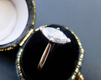 Platinum & solitaire marquise diamond ring, platinum and marquise diamond engagement ring, large marquise diamond ring set in platinum