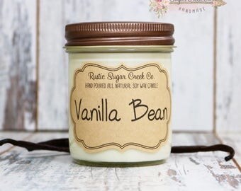 Vanilla Bean Scented Candle, Soy Wax Candle, Scented Candle, Mason Jar Candles, Gifts Under 20, Vanilla Candle, Mother's Day, Candles